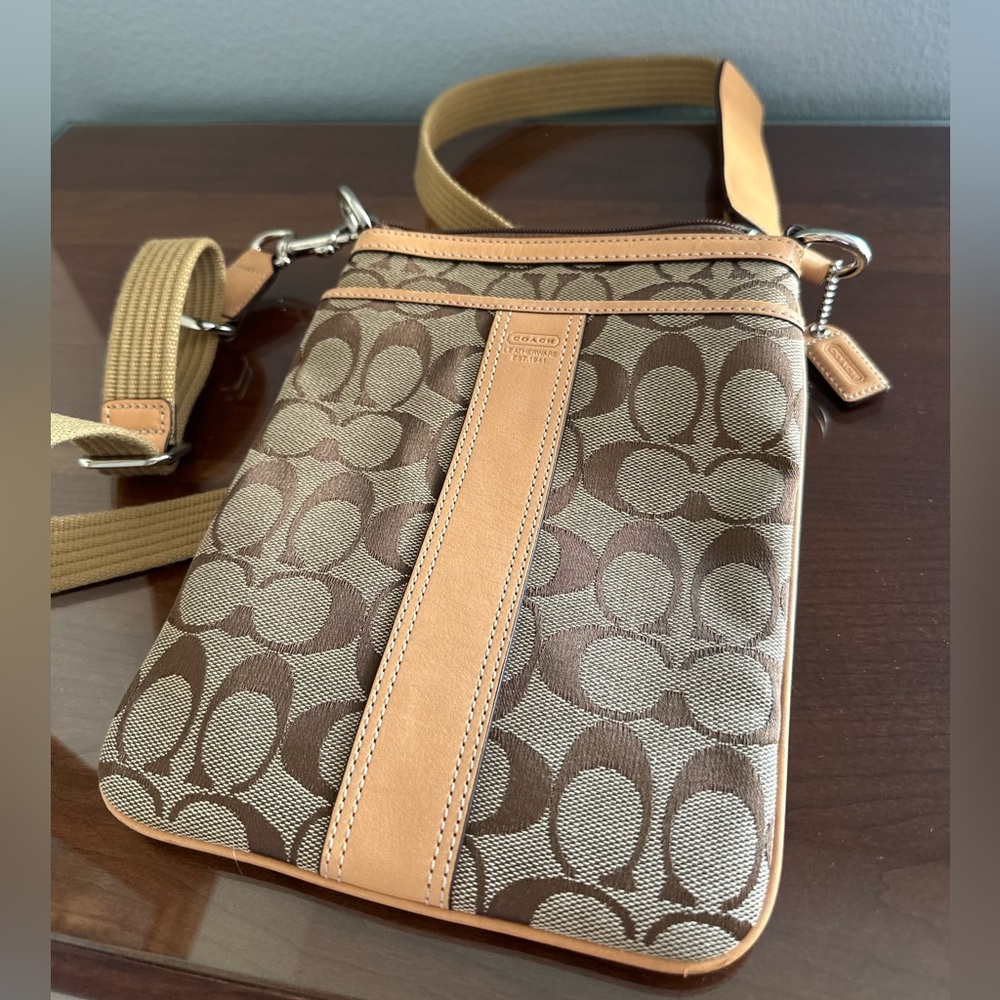Coach Signature Brown and Tan Shoulder Bag